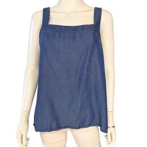 Kaari Blue Chambray Tank Open Back Denim Top L Minimalist Everyday Wear Summer